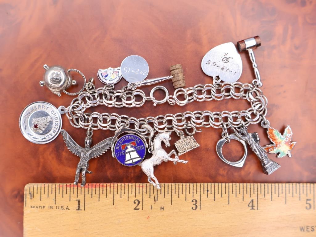 Vintage sterling silver charm bracelet with assorted charms - 2