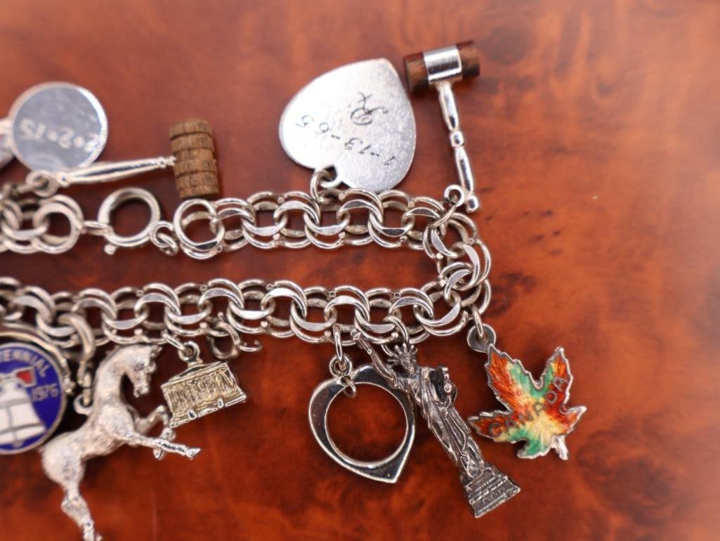 Vintage sterling silver charm bracelet with assorted charms - 5