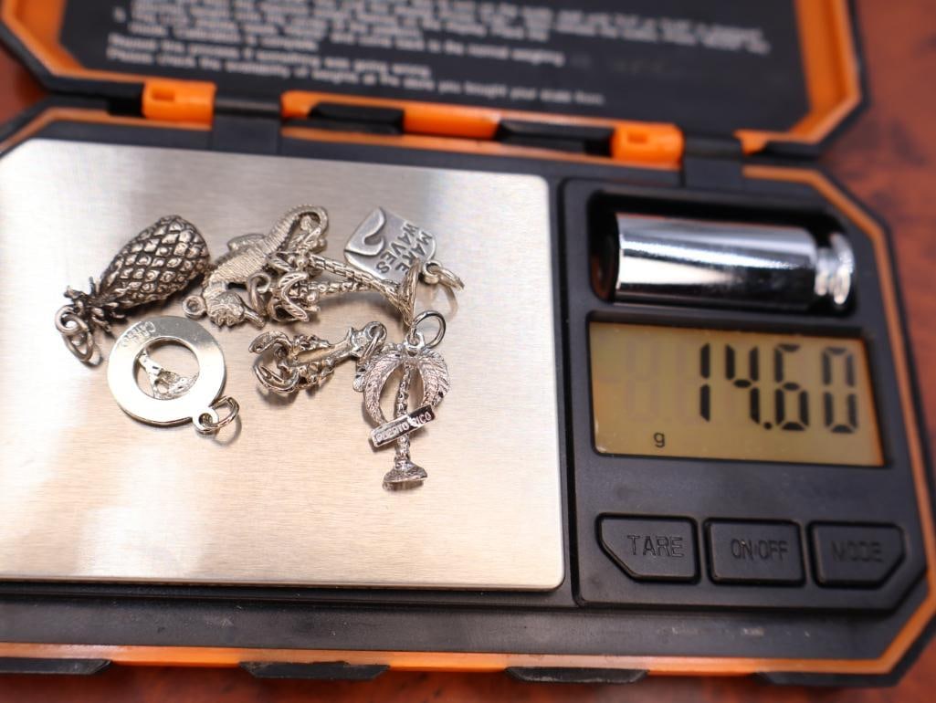 Collection of assorted sterling silver travel and souvenir charms - 9