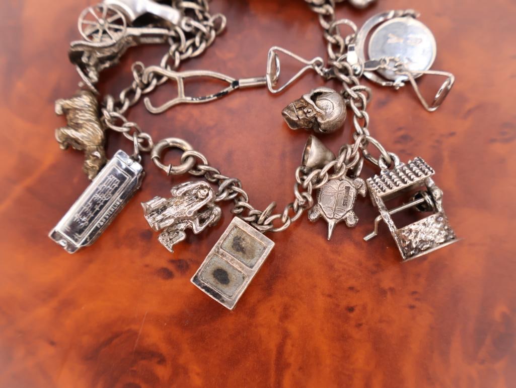 Vintage sterling silver charm bracelet - 8