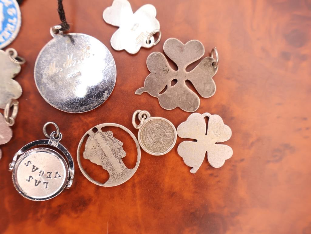 Vintage sterling silver and enamel lucky clover charms and pendants - 10