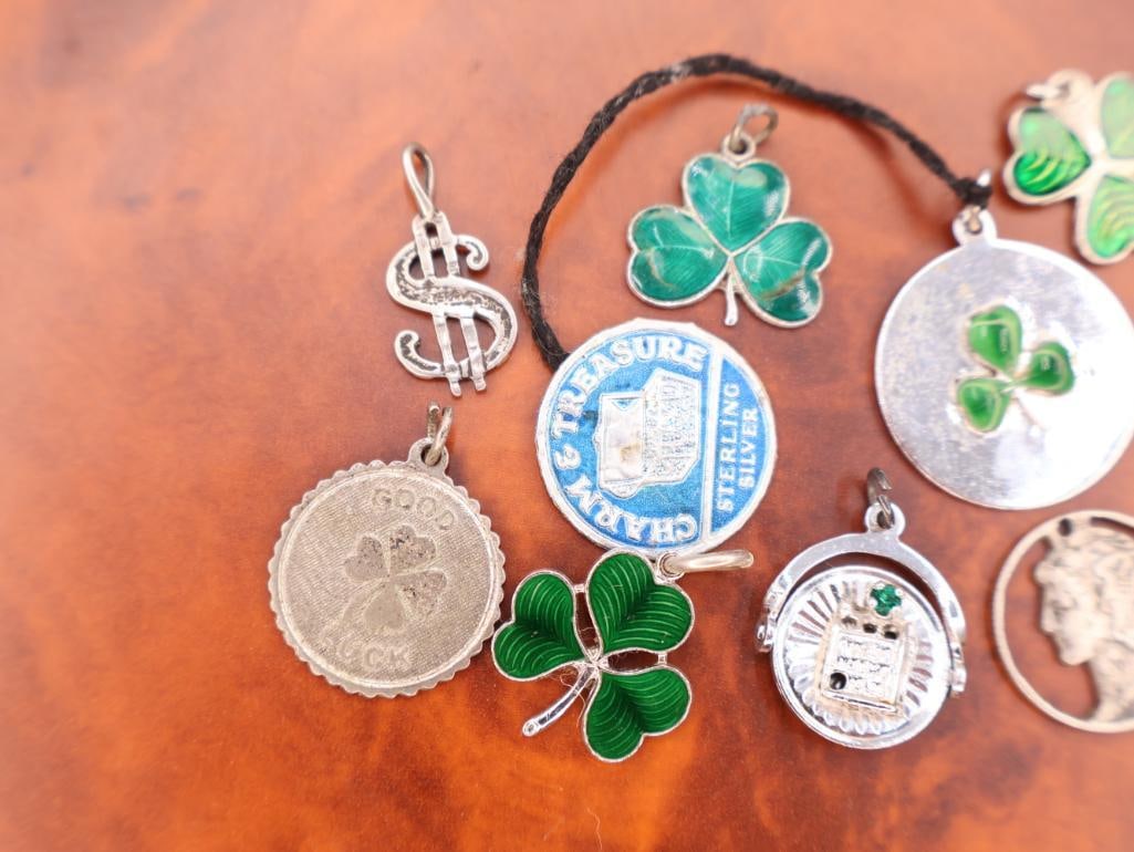 Vintage sterling silver and enamel lucky clover charms and pendants - 3