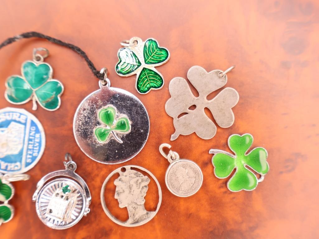 Vintage sterling silver and enamel lucky clover charms and pendants - 5