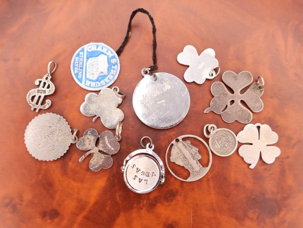 Vintage sterling silver and enamel lucky clover charms and pendants - 7