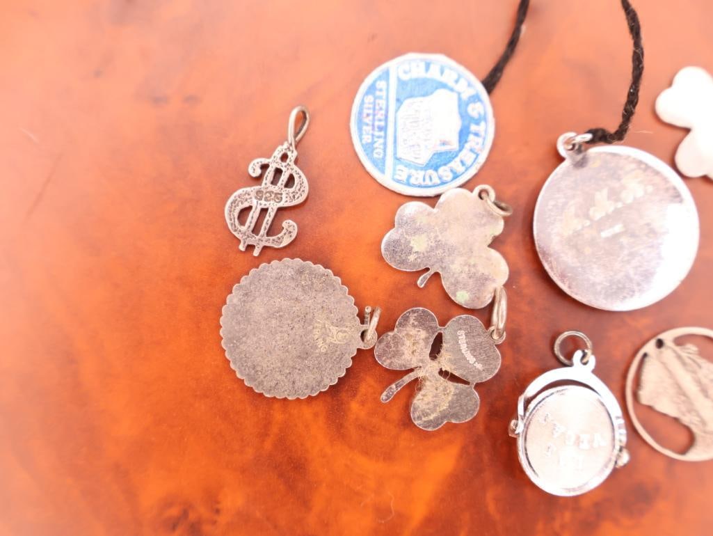 Vintage sterling silver and enamel lucky clover charms and pendants - 8