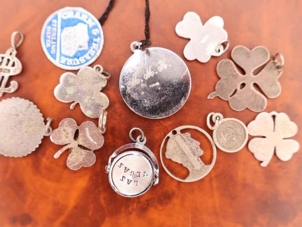 Vintage sterling silver and enamel lucky clover charms and pendants - 9