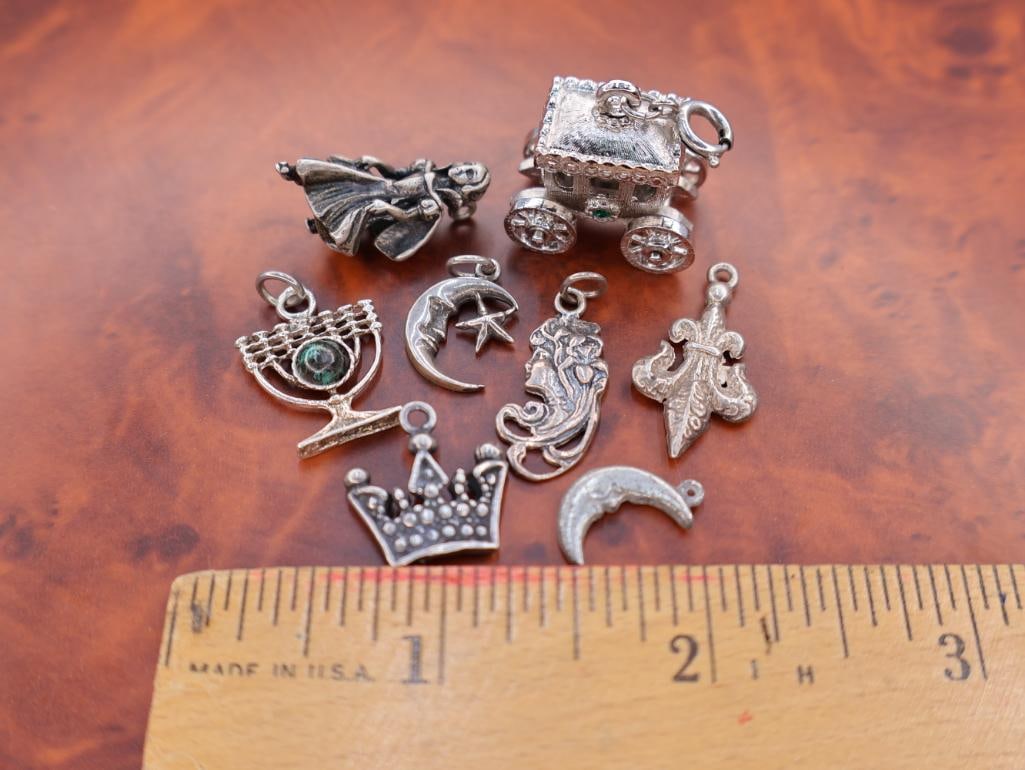 Collection of antique silver-tone charm pendants - 2