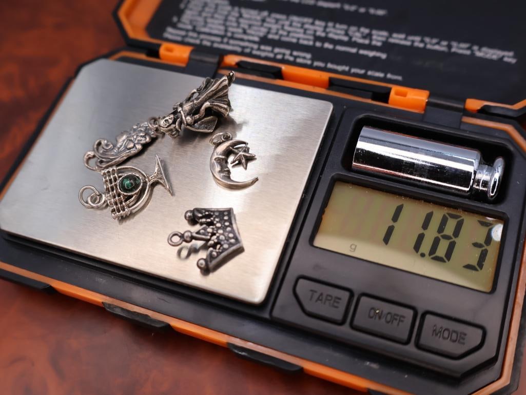 Collection of antique silver-tone charm pendants - 6