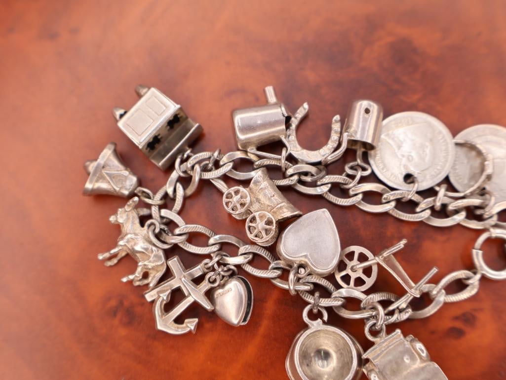 Vintage sterling silver charm bracelet - 7