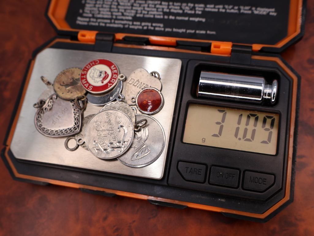 Collection of vintage sterling silver medallion bracelet charms or pendants - 11