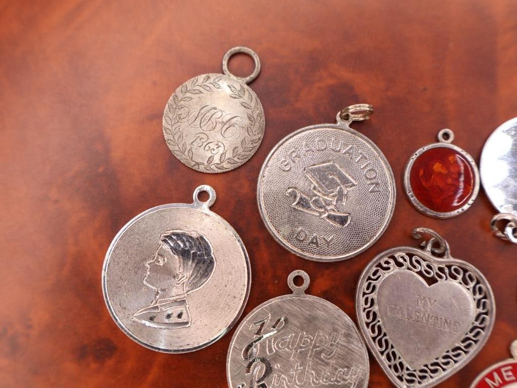 Collection of vintage sterling silver medallion bracelet charms or pendants - 3
