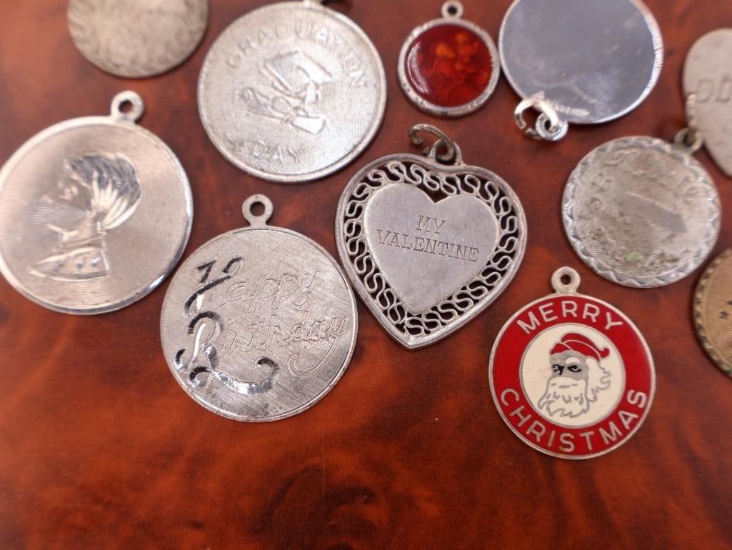 Collection of vintage sterling silver medallion bracelet charms or pendants - 4