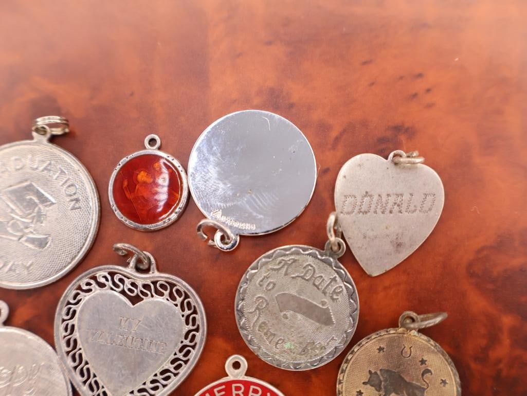Collection of vintage sterling silver medallion bracelet charms or pendants - 5