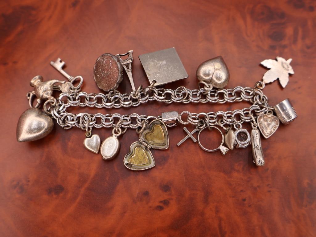 Vintage sterling silver charm bracelet with assorted charms - 6