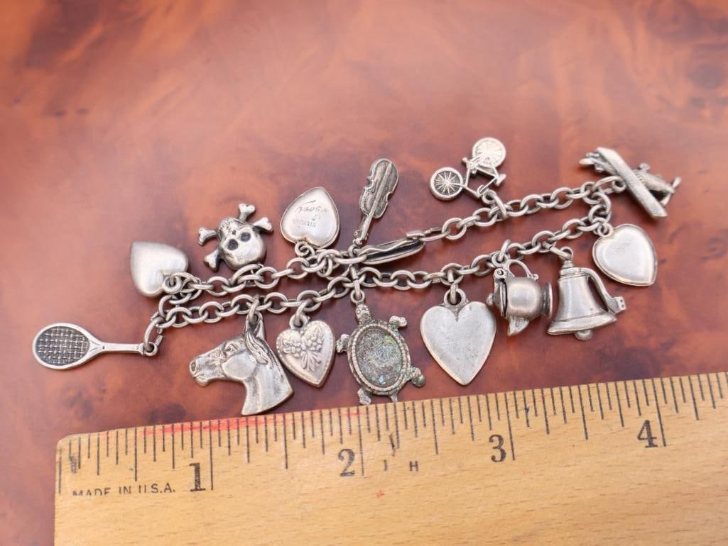 Vintage sterling silver charm bracelet with assorted charms - 2