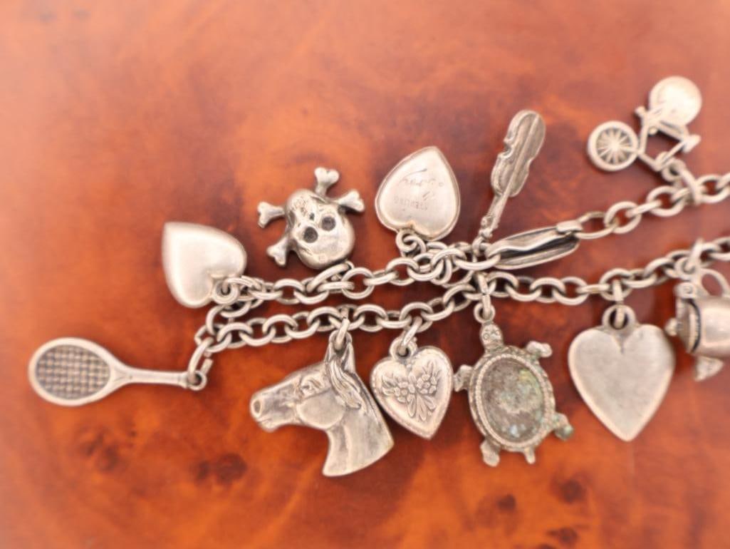 Vintage sterling silver charm bracelet with assorted charms - 3