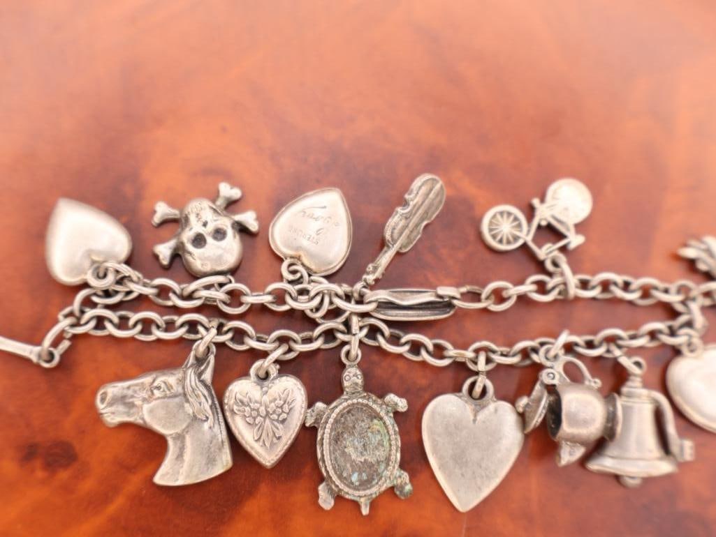 Vintage sterling silver charm bracelet with assorted charms - 5