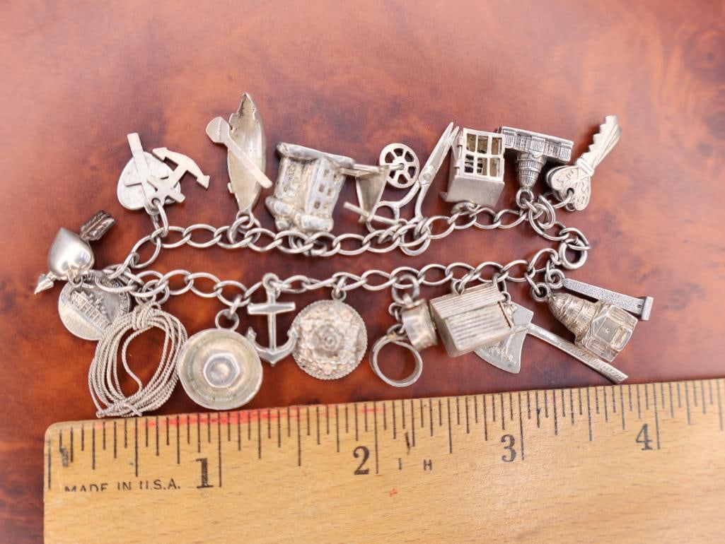Vintage silver charm bracelet with assorted charms - 2