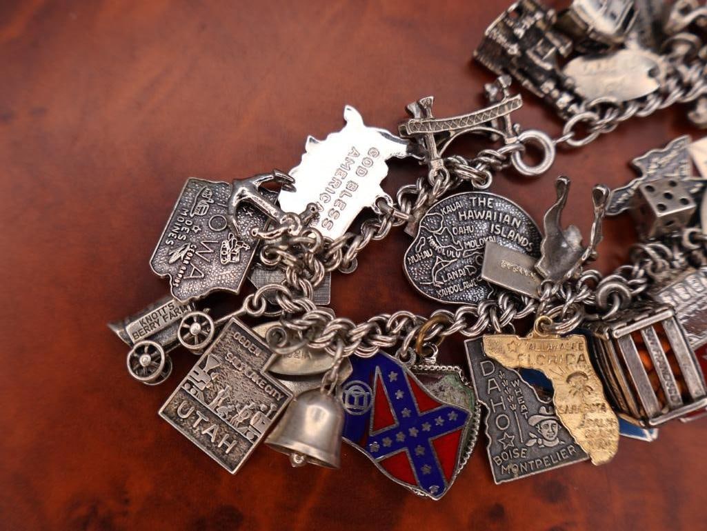 Vintage sterling silver charm bracelet with lots of Charms Including 14k Gold Florida Charm - 3