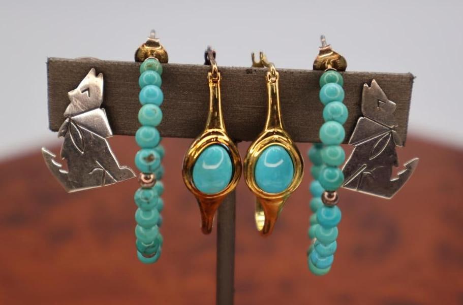 Gold Tone Sterling Silver turquoise earrings (1 of 9)