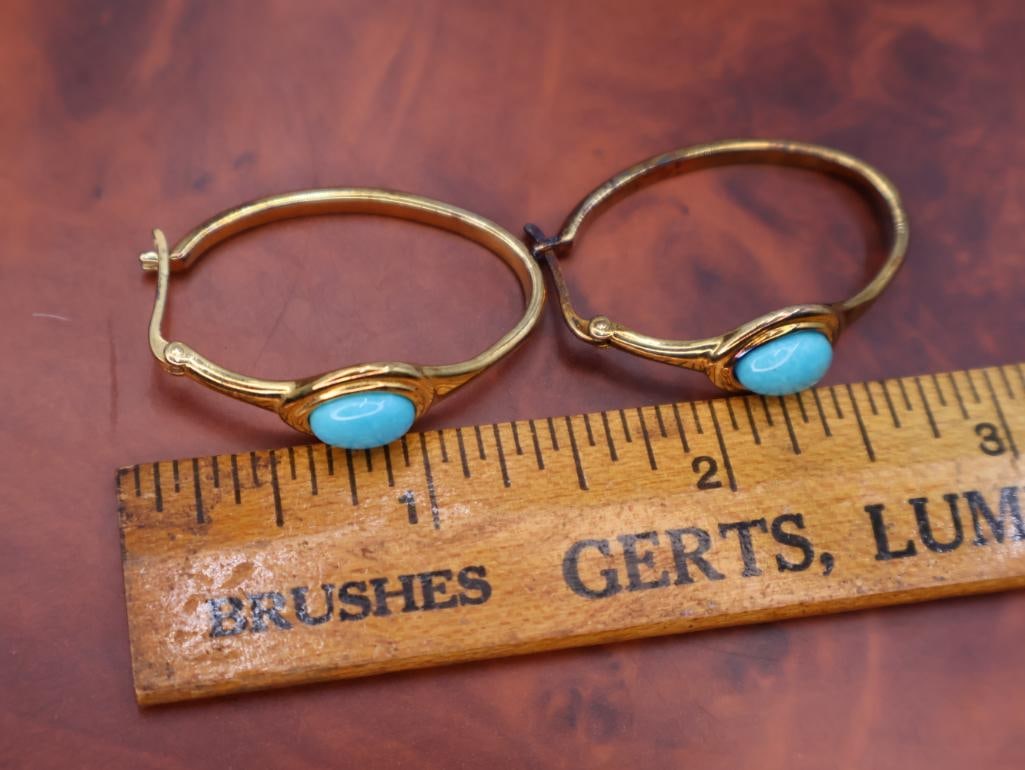 Gold Tone Sterling Silver turquoise earrings - 6