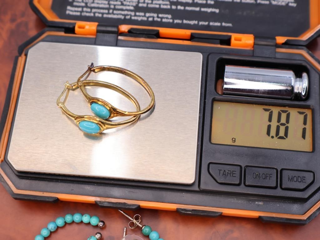 Gold Tone Sterling Silver turquoise earrings - 9