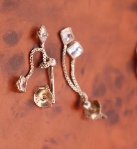 Three pairs of crystals sterling silver earrings - 6