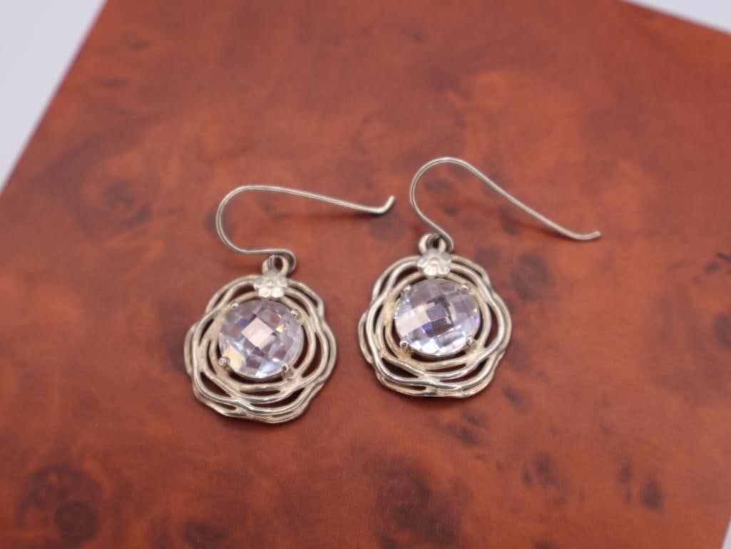 Three pairs of crystals sterling silver earrings - 8