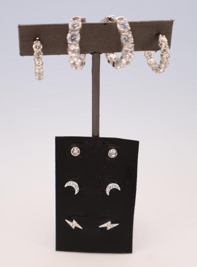 Sterling Silver CZ Hoops and Set of Stud Earrings (1 of 11)