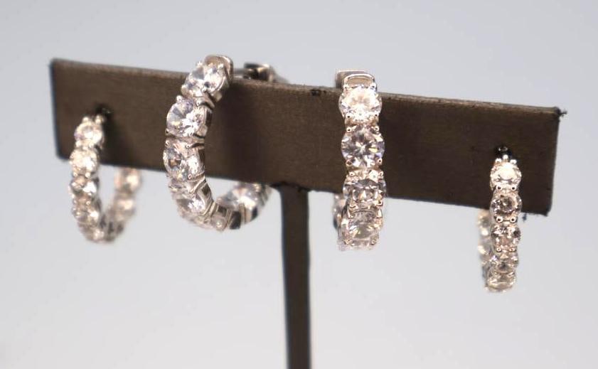 Sterling Silver CZ Hoops and Set of Stud Earrings - 2
