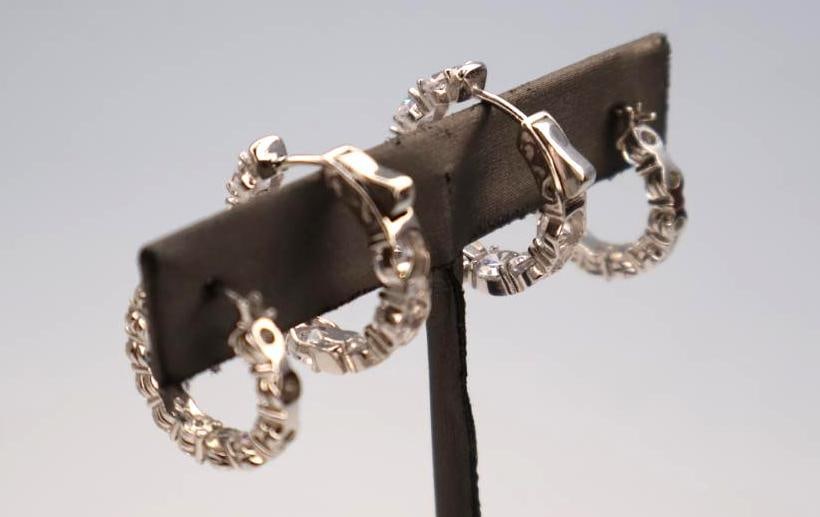 Sterling Silver CZ Hoops and Set of Stud Earrings - 3