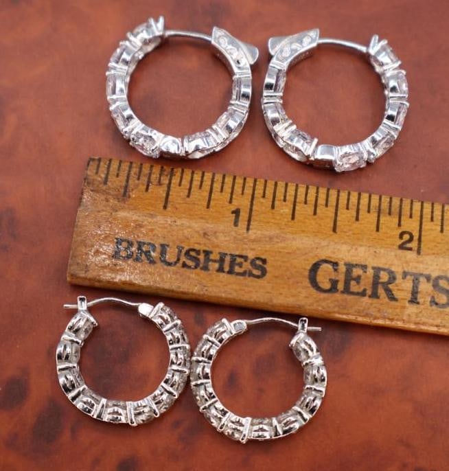 Sterling Silver CZ Hoops and Set of Stud Earrings - 4