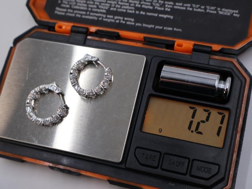 Sterling Silver CZ Hoops and Set of Stud Earrings - 7