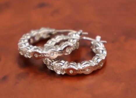 Sterling Silver CZ Hoops and Set of Stud Earrings - 8