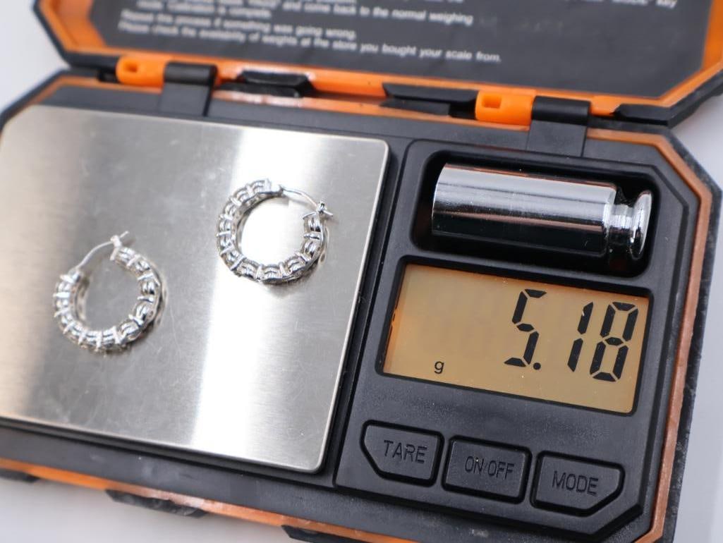 Sterling Silver CZ Hoops and Set of Stud Earrings - 9