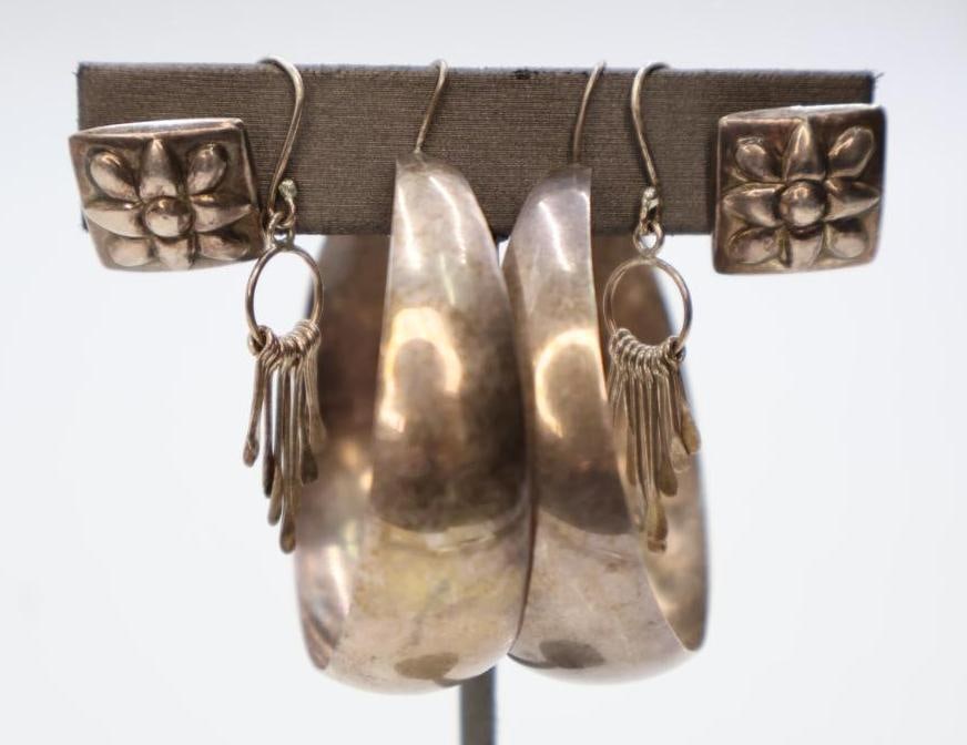 Vintage Large Sterling Silver Hoor and More Earrings - 2