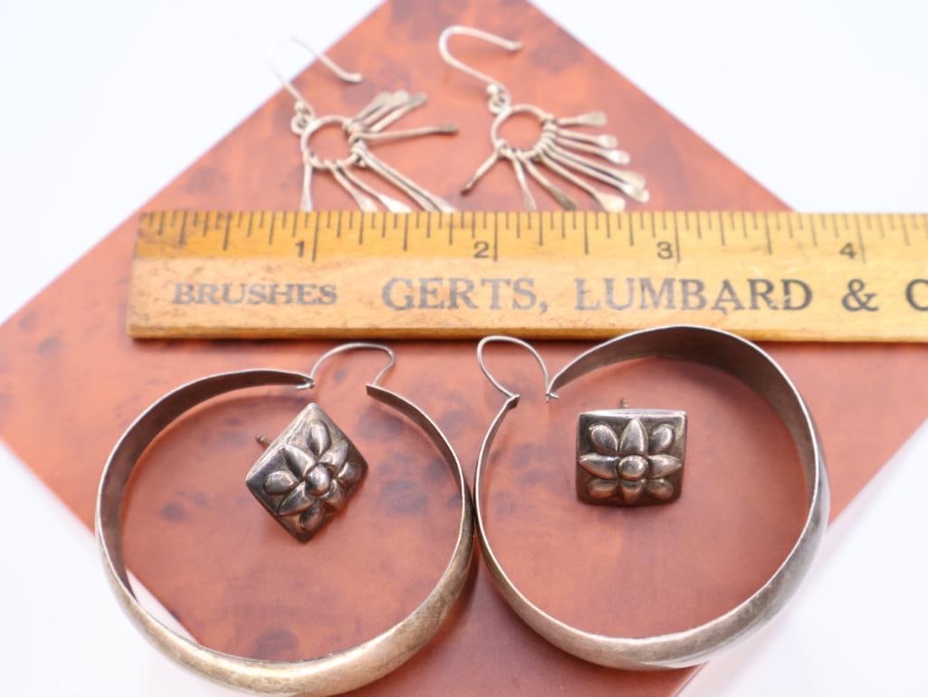 Vintage Large Sterling Silver Hoor and More Earrings - 3