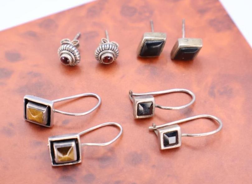 Sterling Silver Tiger Eye and Black Onyx Earrings - 2