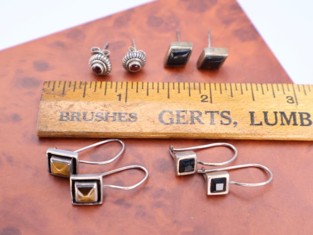 Sterling Silver Tiger Eye and Black Onyx Earrings - 3