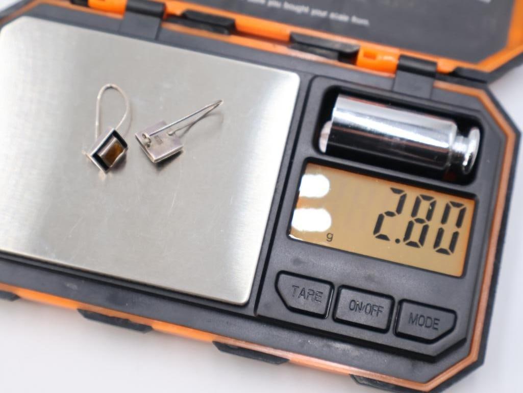 Sterling Silver Tiger Eye and Black Onyx Earrings - 5