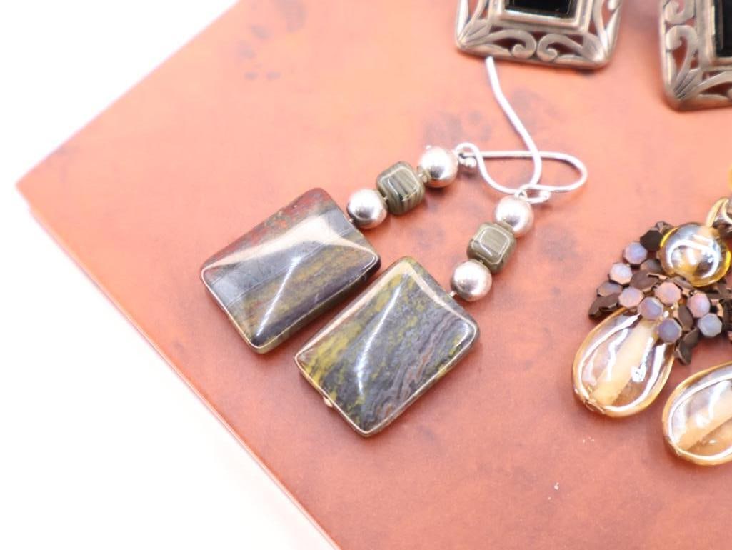 Three pairs earrings inculding Sterling Silver Onyx Studs - 4