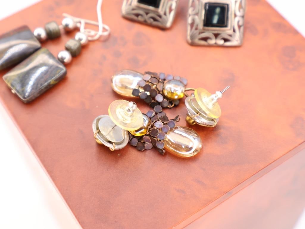 Three pairs earrings inculding Sterling Silver Onyx Studs - 5