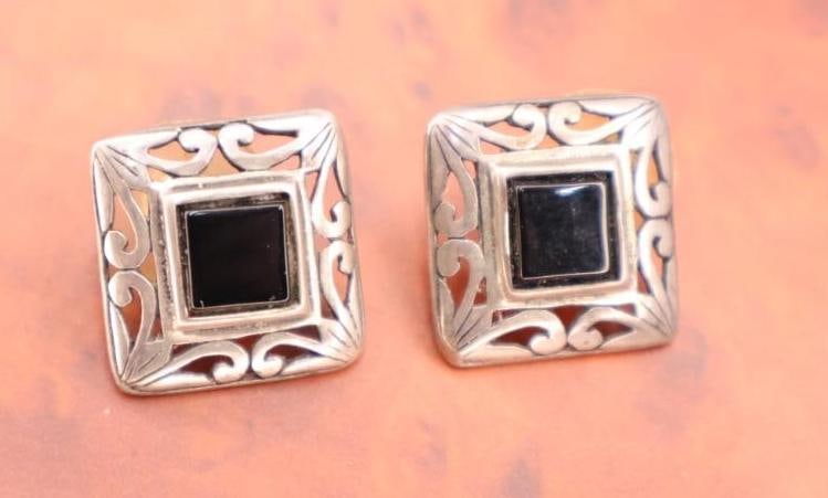 Three pairs earrings inculding Sterling Silver Onyx Studs - 6