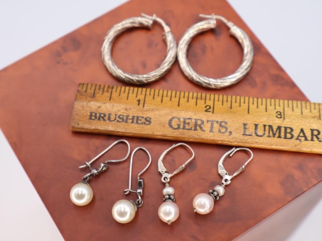 Sterling Silver Earrings including Pearls - 3