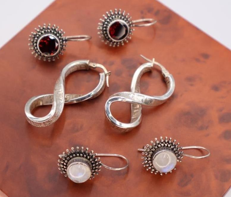 Three pairs of sterling silver earrings - 2