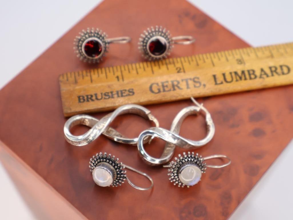 Three pairs of sterling silver earrings - 3