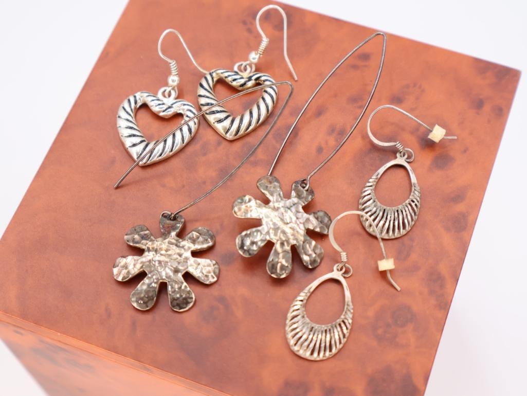 Oval, heart and abstract flower drop sterling silver earrings - 2