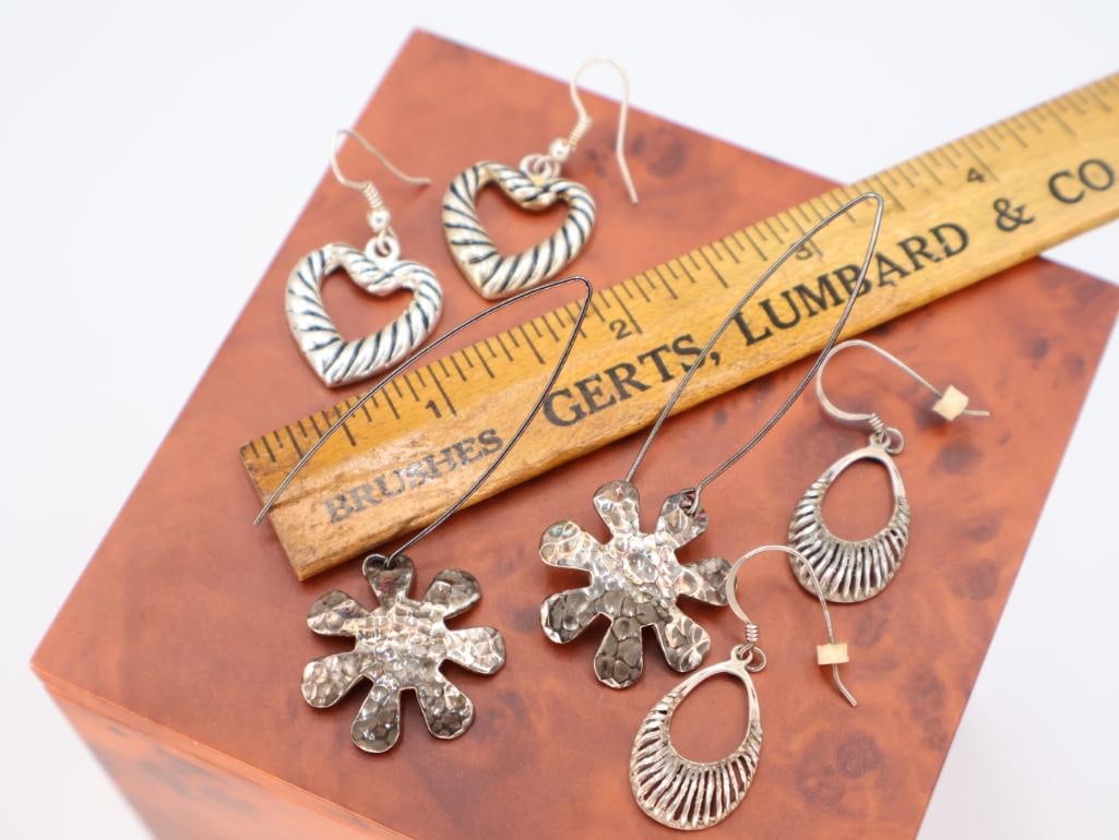 Oval, heart and abstract flower drop sterling silver earrings - 3