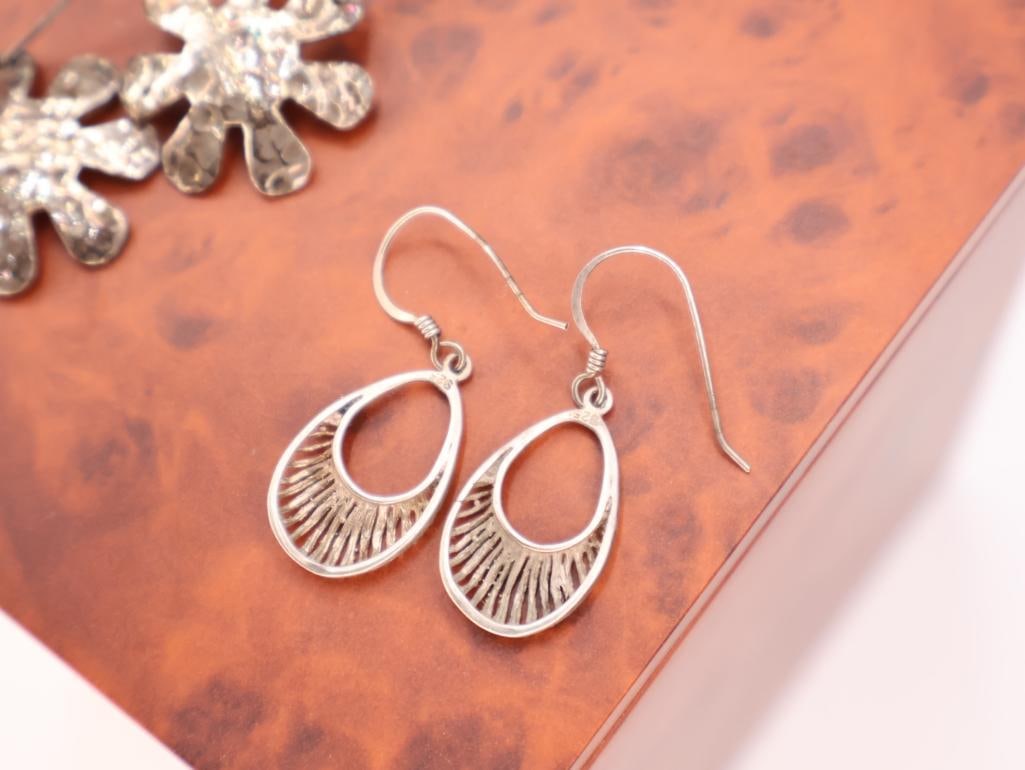 Oval, heart and abstract flower drop sterling silver earrings - 4