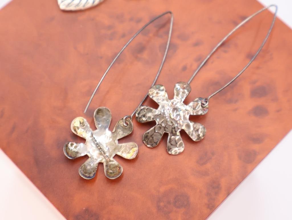 Oval, heart and abstract flower drop sterling silver earrings - 6